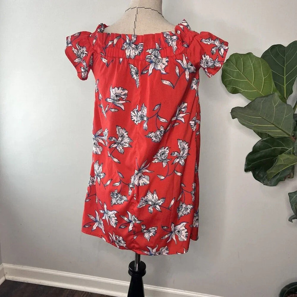 Atmosphere Red Satin Floral Mini Short Dress Off The Shoulder Sz 4 - Picture 3 of 6